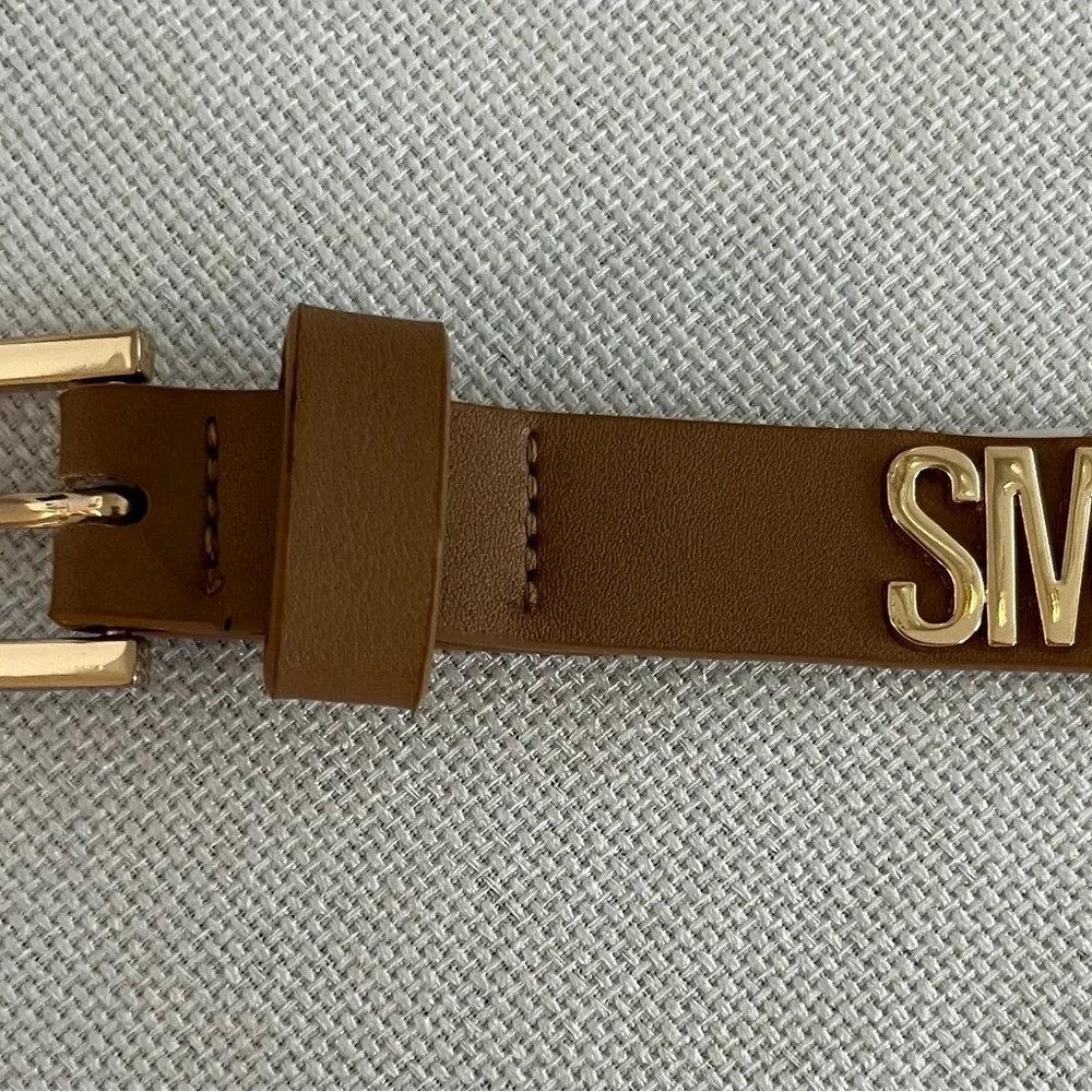 Steve Madden Brown Leather Belt with Gold Buckle